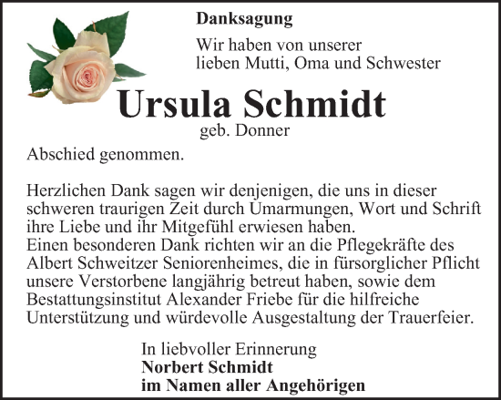 Traueranzeige von Ursula Schmidt