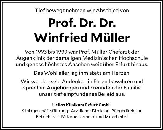 Traueranzeige von Winfried Müller