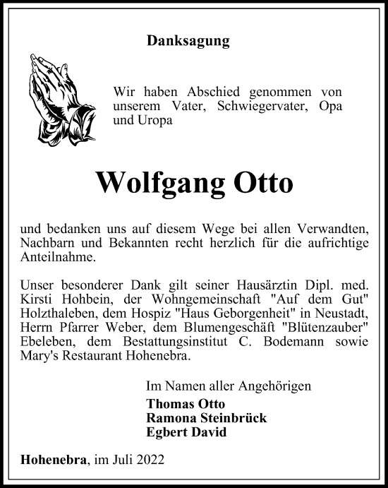 Traueranzeige von Wolfgang Otto