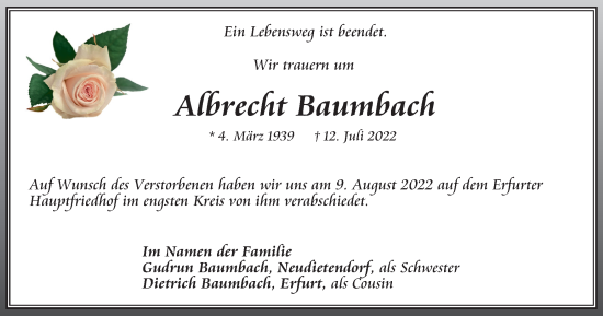 Traueranzeige von Albrecht Baumbach