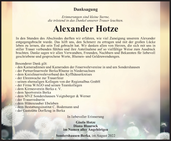 Traueranzeige von Alexander Hotze