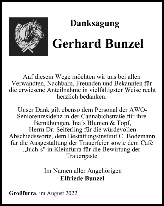 Traueranzeige von Gerhard Bunzel