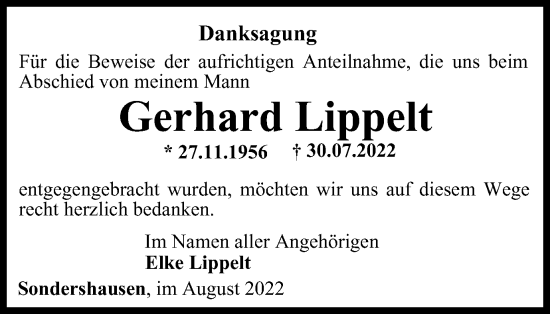 Traueranzeige von Gerhard Lippelt