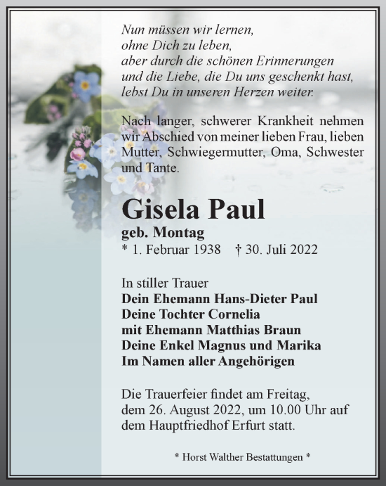 Traueranzeige von Gisela Paul