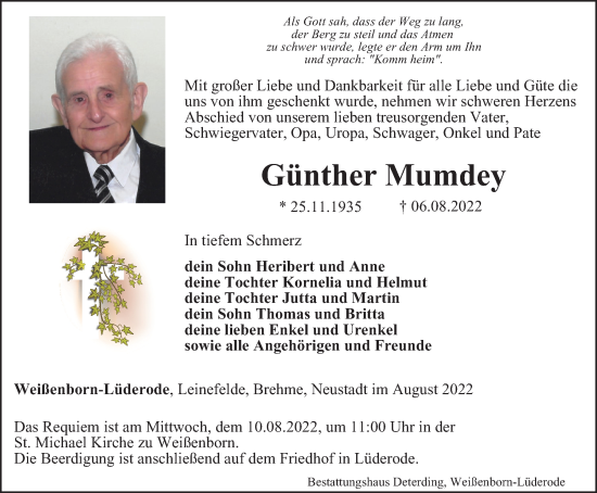 Traueranzeige von Günther Mumdey von Thüringer Allgemeine