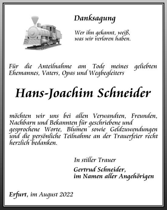 Traueranzeige von Hans-Joachim Schneider