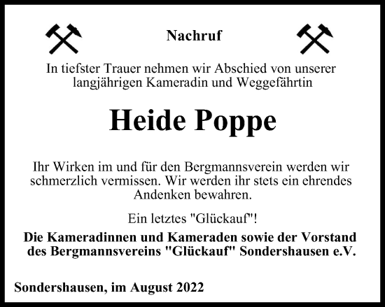 Traueranzeige von Heide Poppe