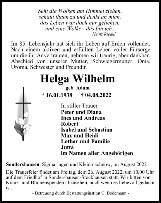 Traueranzeige von Helga Wilhelm