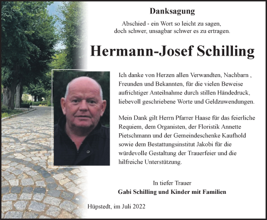 Traueranzeige von Hermann-Josef Schilling von Thüringer Allgemeine