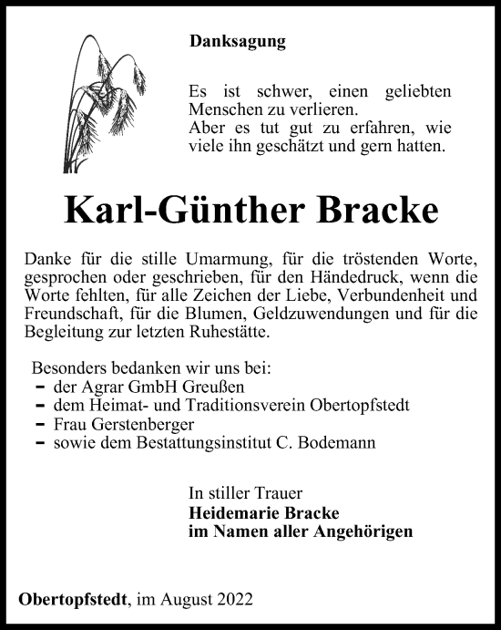 Traueranzeige von Karl-Günther Bracke