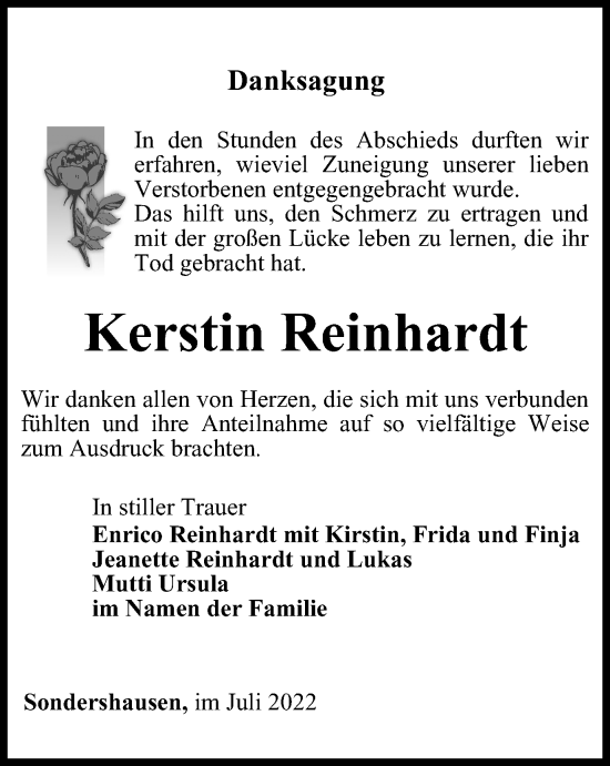 Traueranzeige von Kerstin Reinhardt