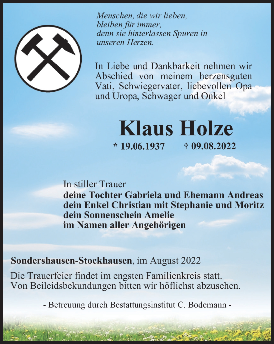 Traueranzeige von Klaus Holze