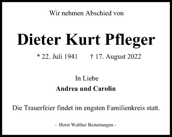 Traueranzeige von Kurt Pfleger