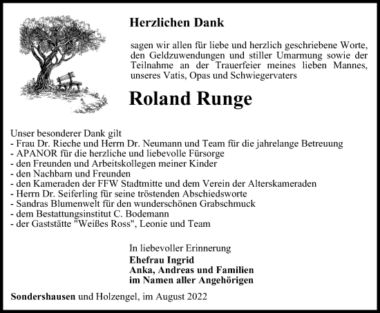 Traueranzeige von Roland Runge