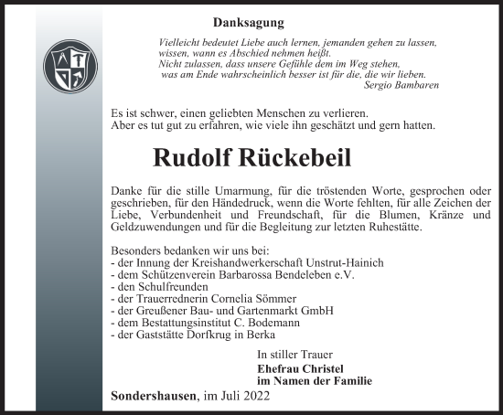 Traueranzeige von Rudolf Rückebeil