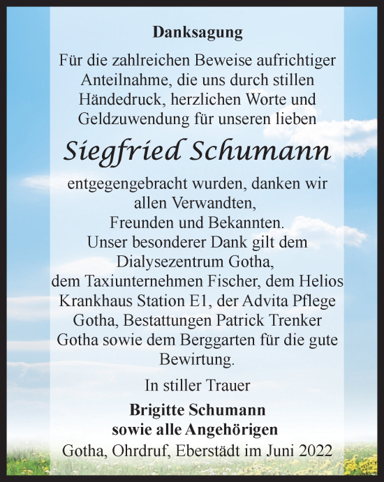 Traueranzeige von Siegfried Schumann von Thüringer Allgemeine, Thüringische Landeszeitung