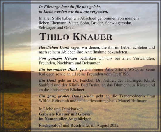 Traueranzeige von Thilo Knauer