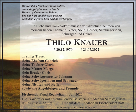 Traueranzeige von Thilo Knauer von Ostthüringer Zeitung