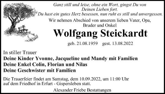 Traueranzeige von Wolfgang Steickardt