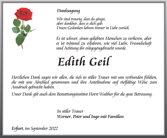 Traueranzeige von Edith Geil