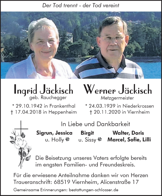 Traueranzeige von Werner Jäckisch von Ostthüringer Zeitung