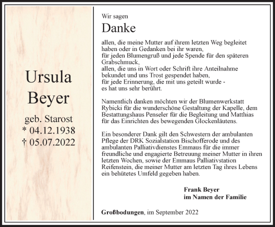 Traueranzeige von Frank Beyer von Thüringer Allgemeine