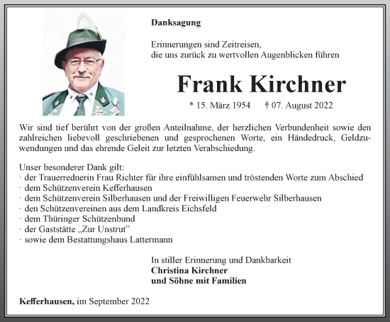 Traueranzeige von Frank Kirchner von Thüringer Allgemeine