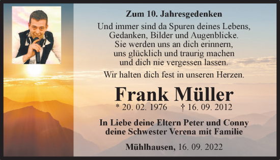 Traueranzeige von Frank Müller von Thüringer Allgemeine, Thüringische Landeszeitung