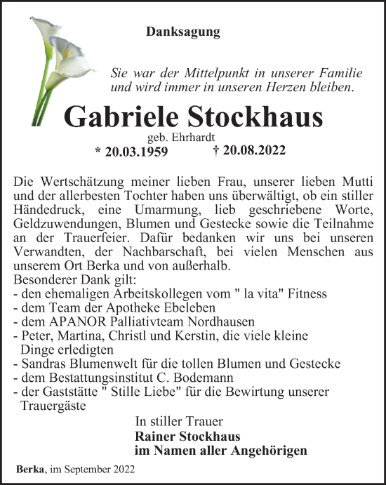 Traueranzeige von Gabriele Stockhaus