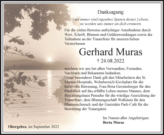 Traueranzeige von Gerhard Muras von Thüringer Allgemeine