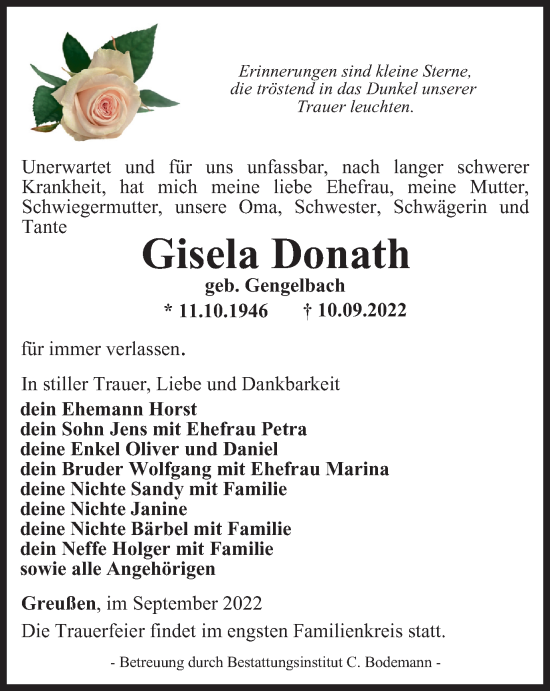 Traueranzeige von Gisela Donath