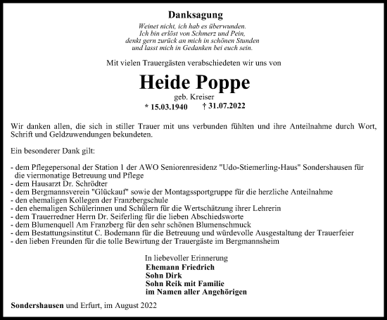 Traueranzeige von Heide Poppe