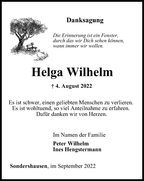 Traueranzeige von Helga Wilhelm