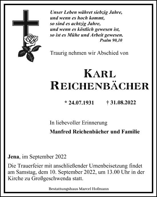 Traueranzeige von Karl Reichenbächer