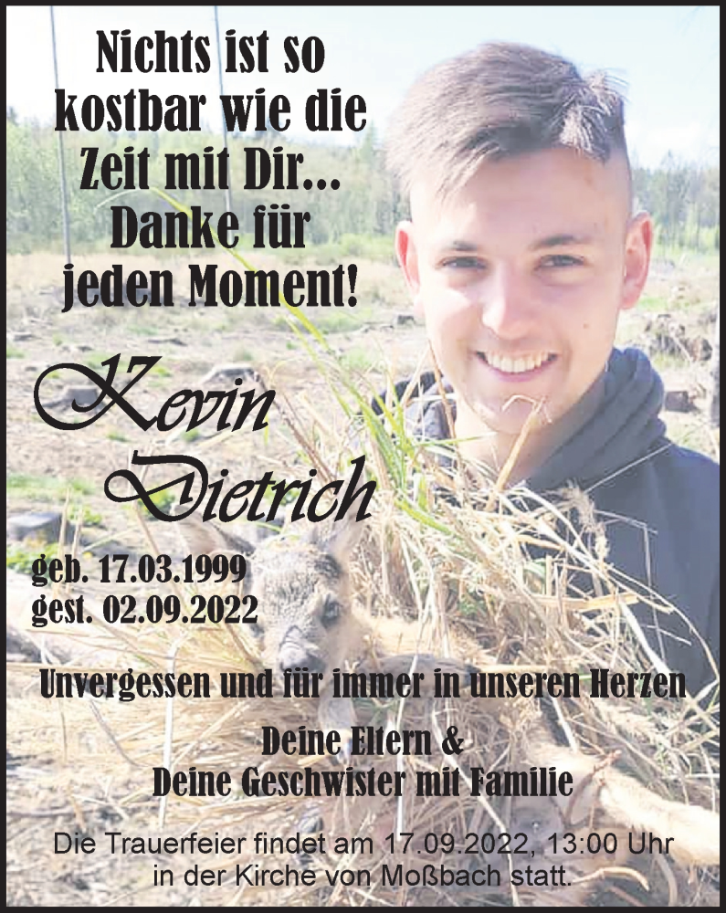  Traueranzeige für Kevin Dietrich vom 10.09.2022 aus Ostthüringer Zeitung