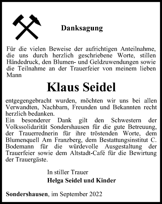 Traueranzeige von Klaus Seidel