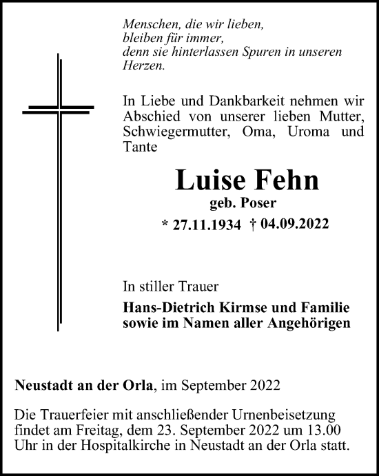 Traueranzeige von Luise Fehn