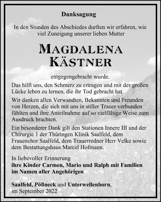 Traueranzeige von Magdalena Kästner