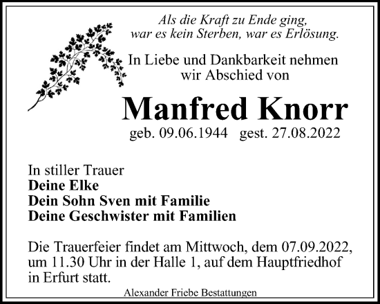 Traueranzeige von Manfred Knorr