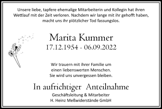 Traueranzeige von Marita Kummer von Thüringer Allgemeine