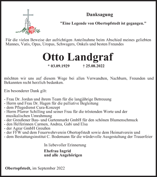 Traueranzeige von Otto Landgraf