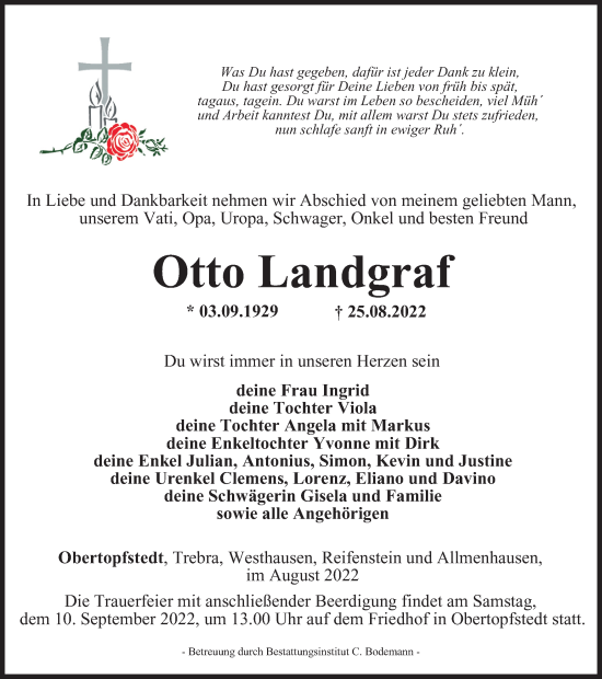 Traueranzeige von Otto Landgraf