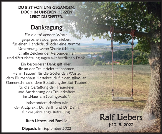 Traueranzeige von Ralf Liebers von Thüringer Allgemeine, Thüringische Landeszeitung