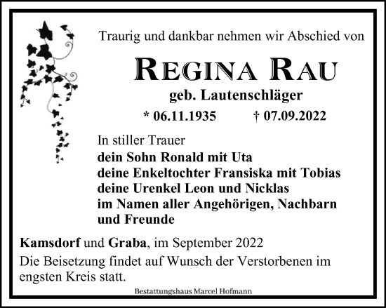 Traueranzeige von Regina Rau