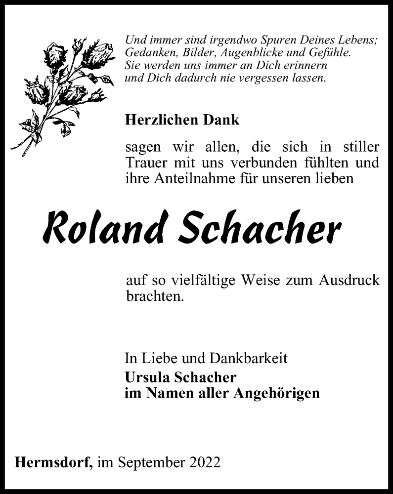  Traueranzeige für Roland Schacher vom 17.09.2022 aus Ostthüringer Zeitung