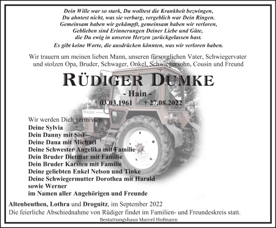 Traueranzeige von Rüdiger Dumke