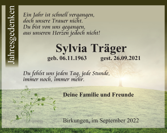 Traueranzeige von Sylvia Träger von Thüringer Allgemeine