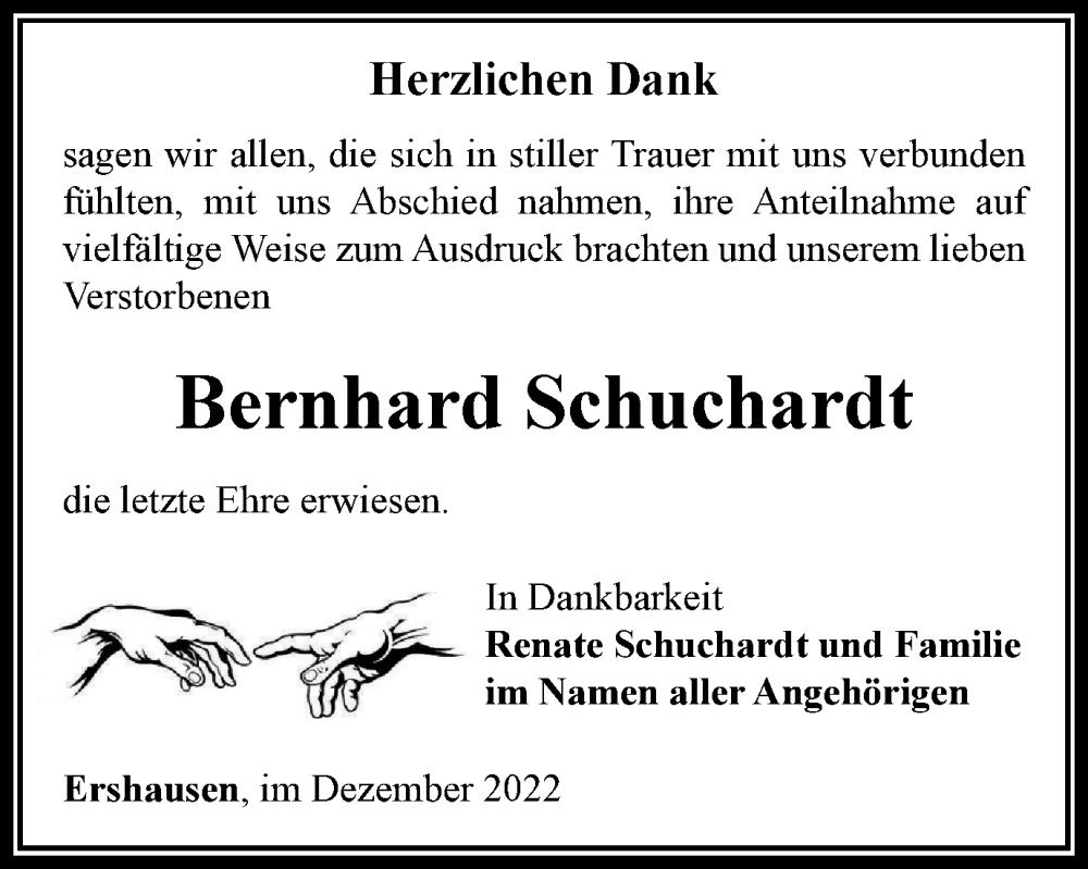  Traueranzeige für Bernhard Schuchardt vom 14.01.2023 aus Thüringer Allgemeine