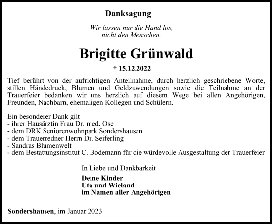 Traueranzeige von Brigitte Grünwald