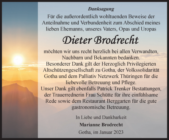 Traueranzeige von Dieter Brodrecht von Thüringer Allgemeine, Thüringische Landeszeitung